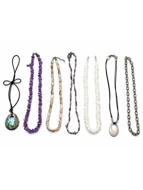 Necklace Lot 7pc Shell Beaded Abalone Pendant Purple White Boho Y2K Mixed Styles